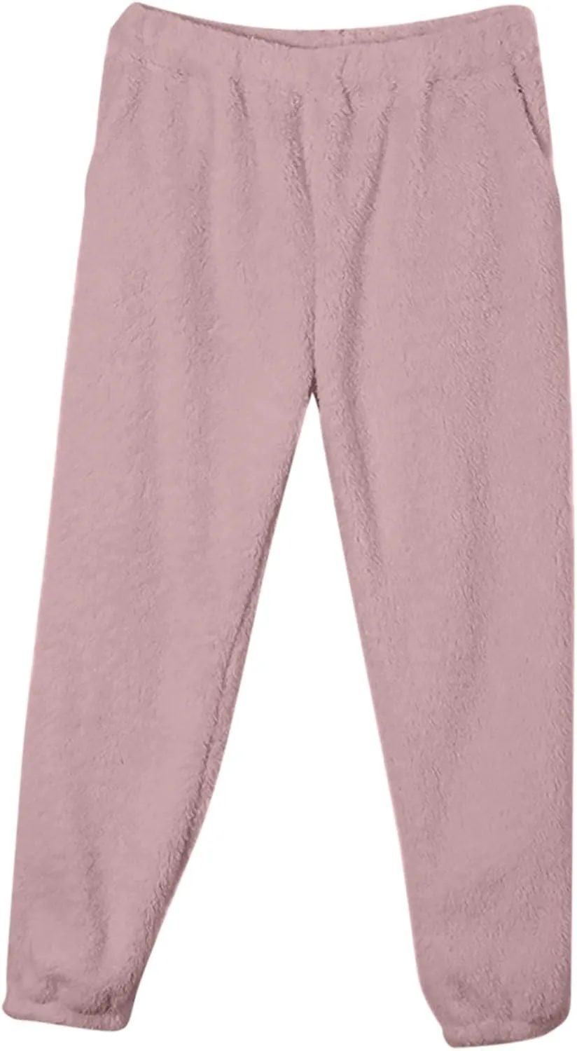Fall Winter Outfits for Women 2 Piece Home Lounge Wear Sets Clothes Flannel Coral Velvet Pajama Tops and Pants