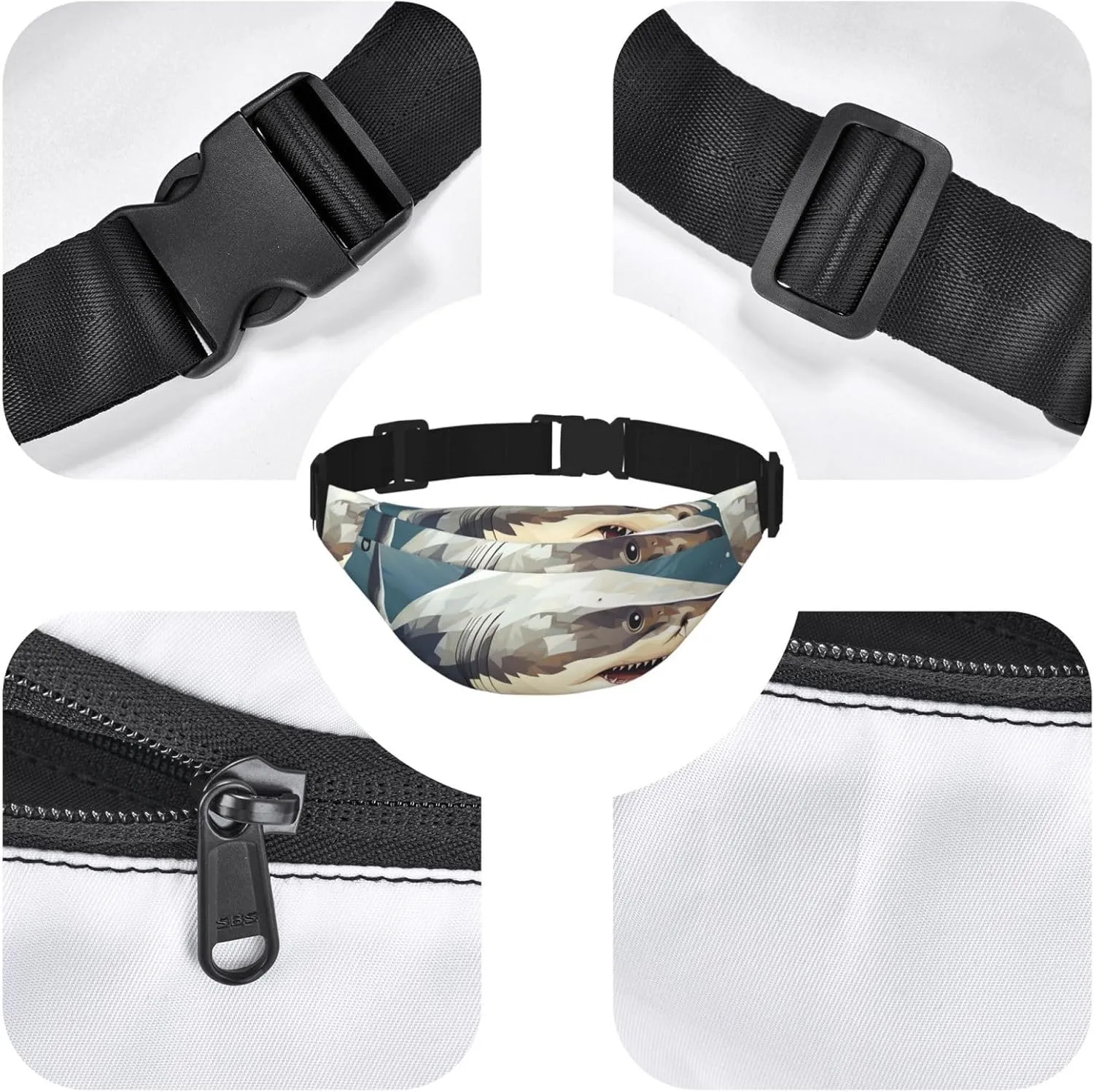 Fanny Pack Minimalist Style Shark Waist Pack For Women Men Waterproof Belt Bag With Adjustable Belt Casual Crossbody Bag Travel Waist Bag For Sports Running Cycling