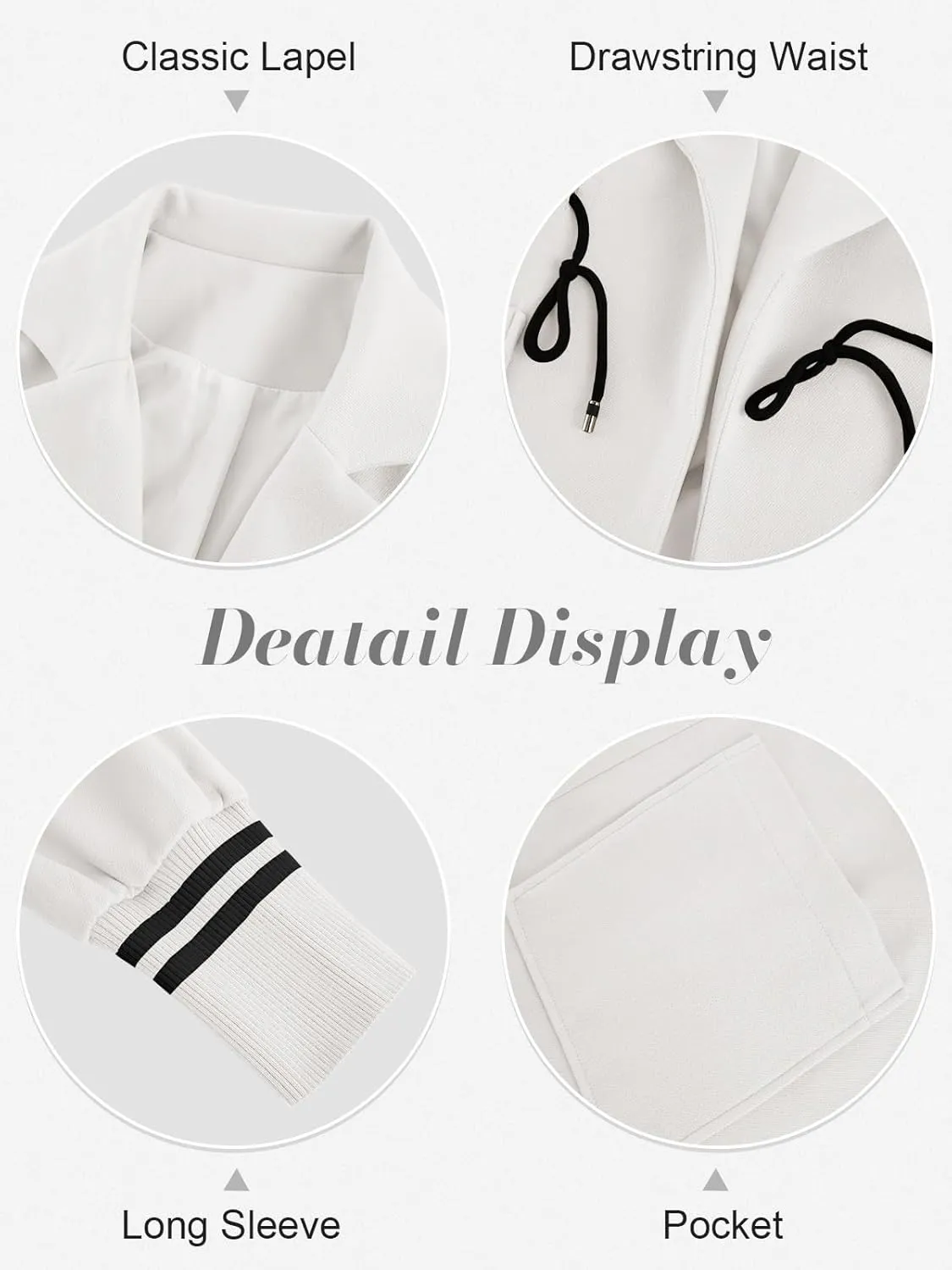 Fazortev Women Coat Pocket Casual Drawstring Waist Open Front Classic Lapel Overcoat