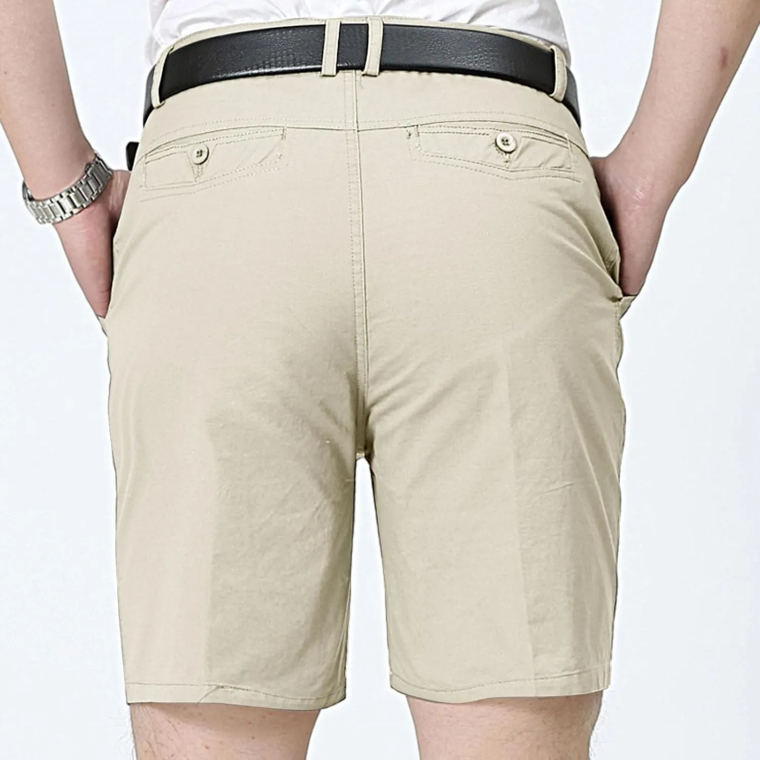 Finelylove Mens Chino Shorts Summer 7 Inch Pleat Front Button Waist Cotton Twill Work Golf Dress Shorts with Pockets