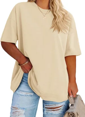 Fisoew Women's Plus Size T Shirts Oversized Tees Summer Half Sleeve Crew Neck Tunic Tops