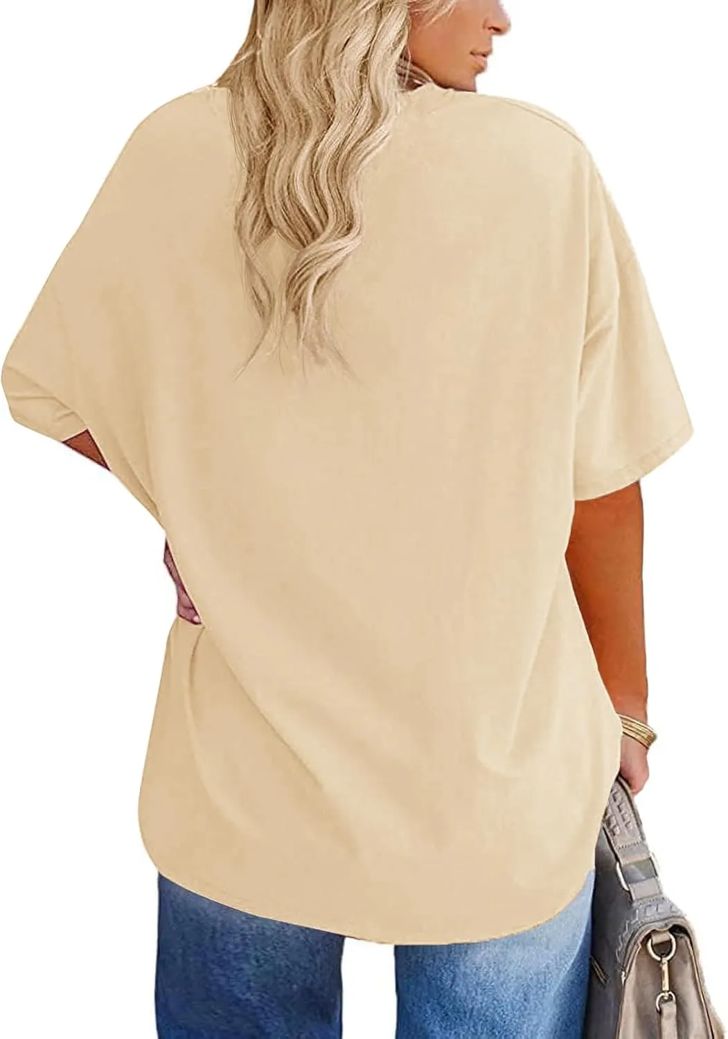 Fisoew Women's Plus Size T Shirts Oversized Tees Summer Half Sleeve Crew Neck Tunic Tops