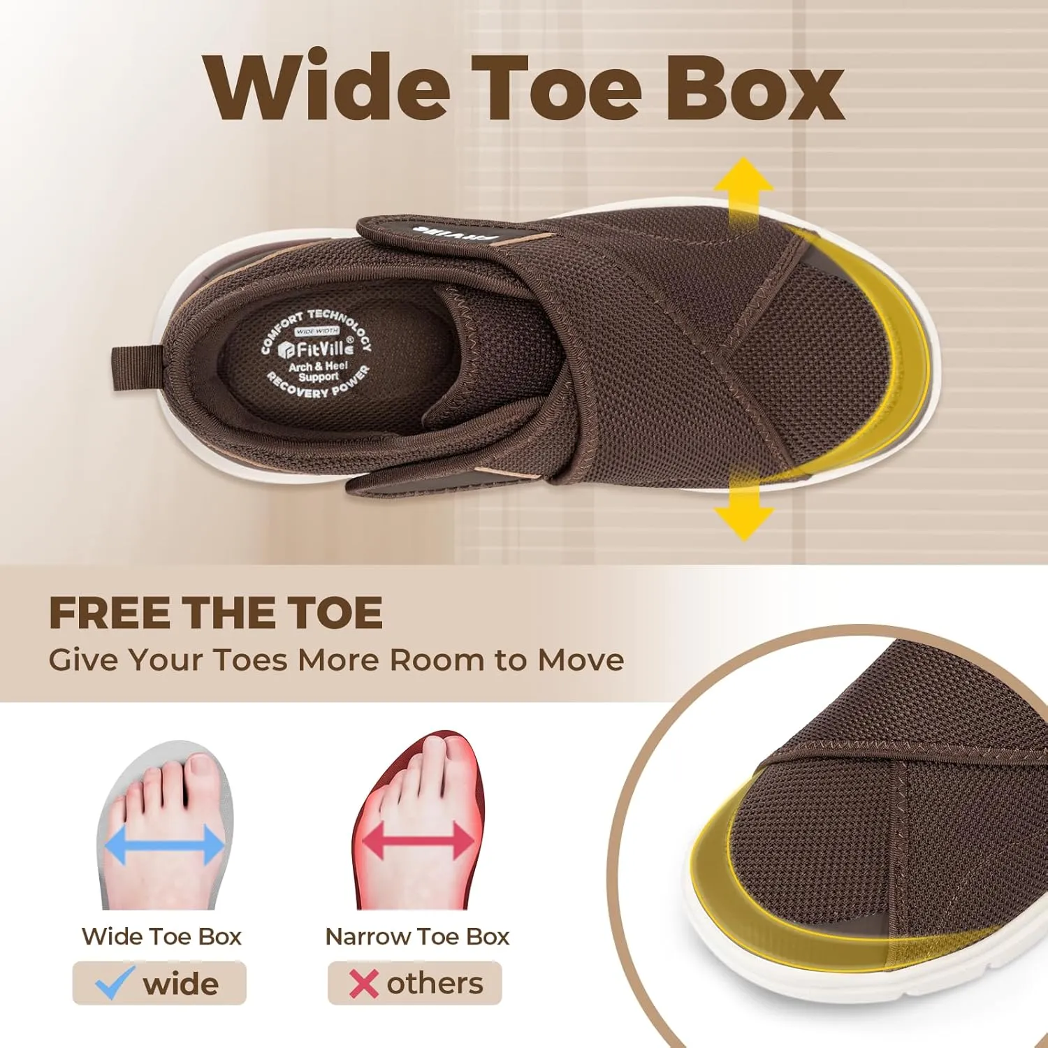 FitVille Diabetic Shoes for Men Extra Wide Width Adjustable Closure Walking Shoes Swollen Feet Shoes for Neuropathy Pain Relief - EasyTop V5