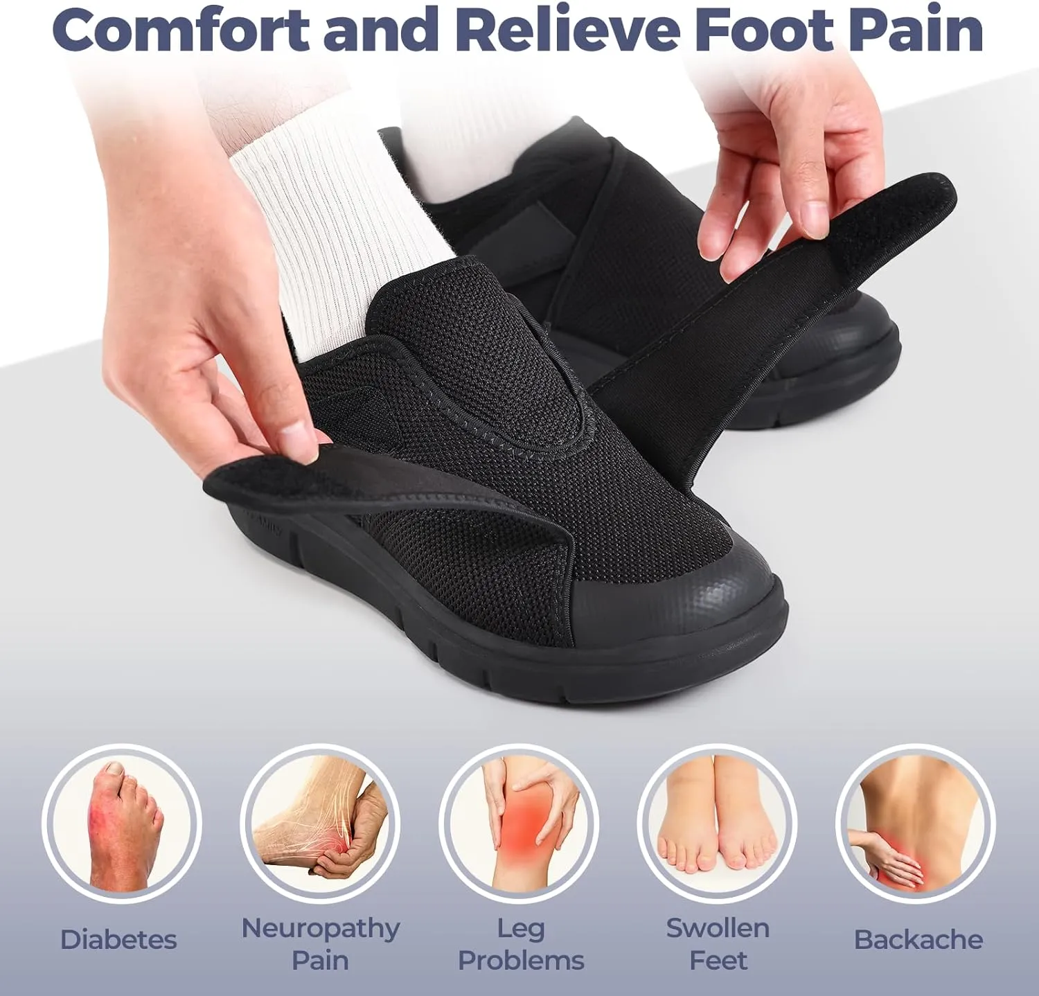 FitVille Diabetic Shoes for Men Extra Wide Width Adjustable Closure Walking Shoes Swollen Feet Shoes for Neuropathy Pain Relief - EasyTop V5