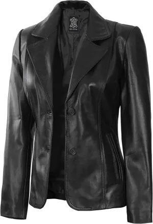fjackets Leather Blazers for Women - Real Lambskin Leather Jackets Womens - Premium Blazers for Women Business & Casual