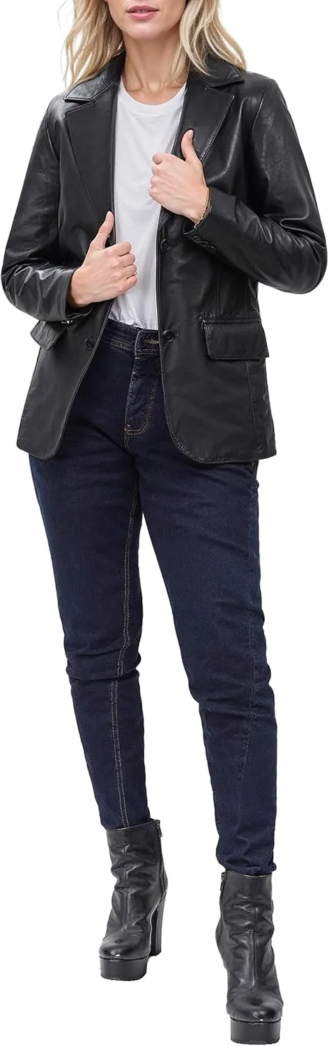fjackets Leather Blazers for Women - Real Lambskin Leather Jackets Womens - Premium Blazers for Women Business & Casual