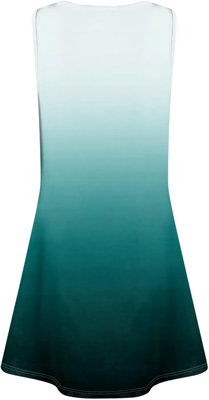 FlekmanArt Womens Summer Dresses Loose Tshirt Tank Dresses Prited Beach Sleeveless Mini Dress Casual Sundresses with Pockets
