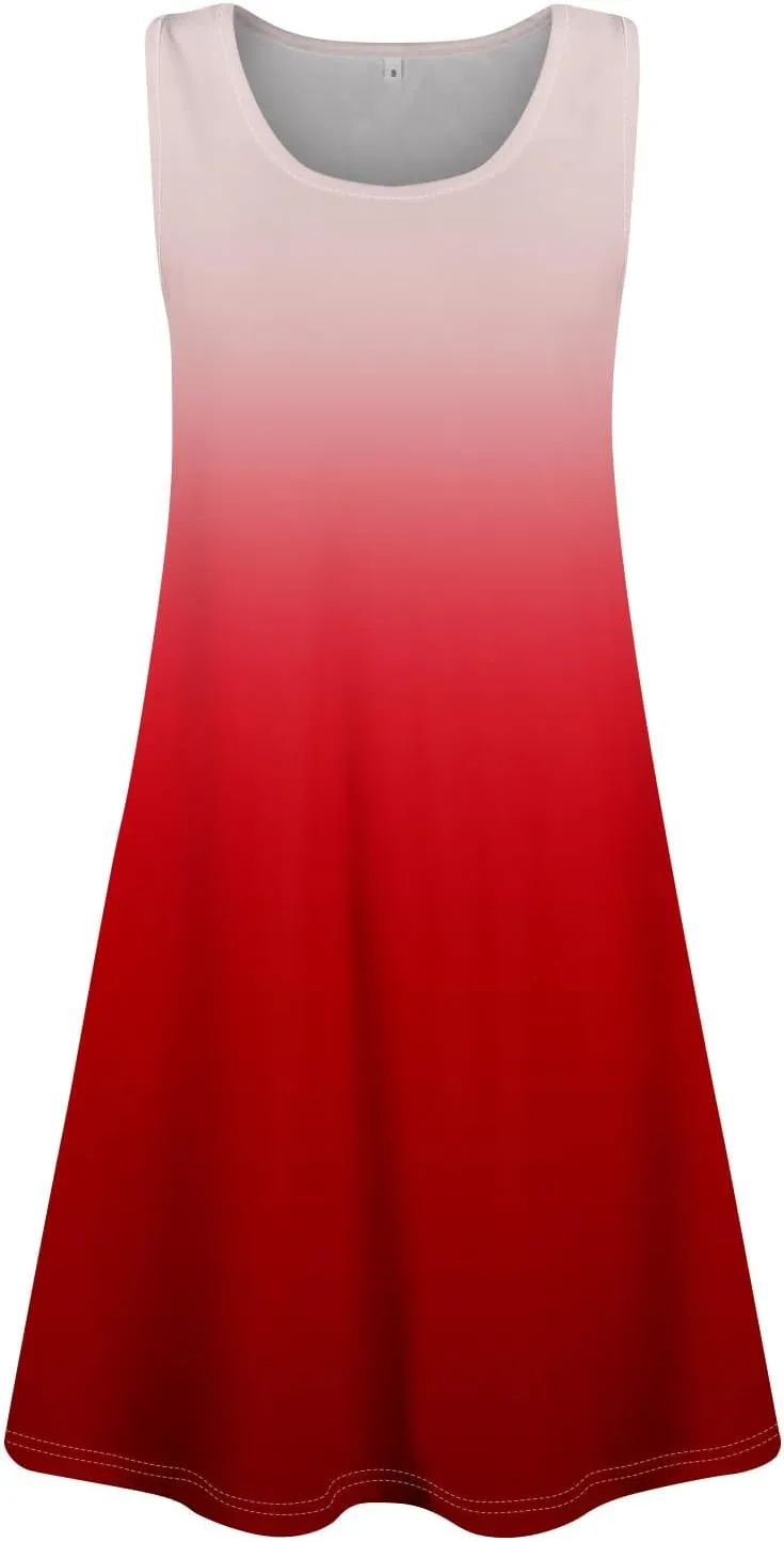 FlekmanArt Womens Summer Dresses Loose Tshirt Tank Dresses Prited Beach Sleeveless Mini Dress Casual Sundresses with Pockets