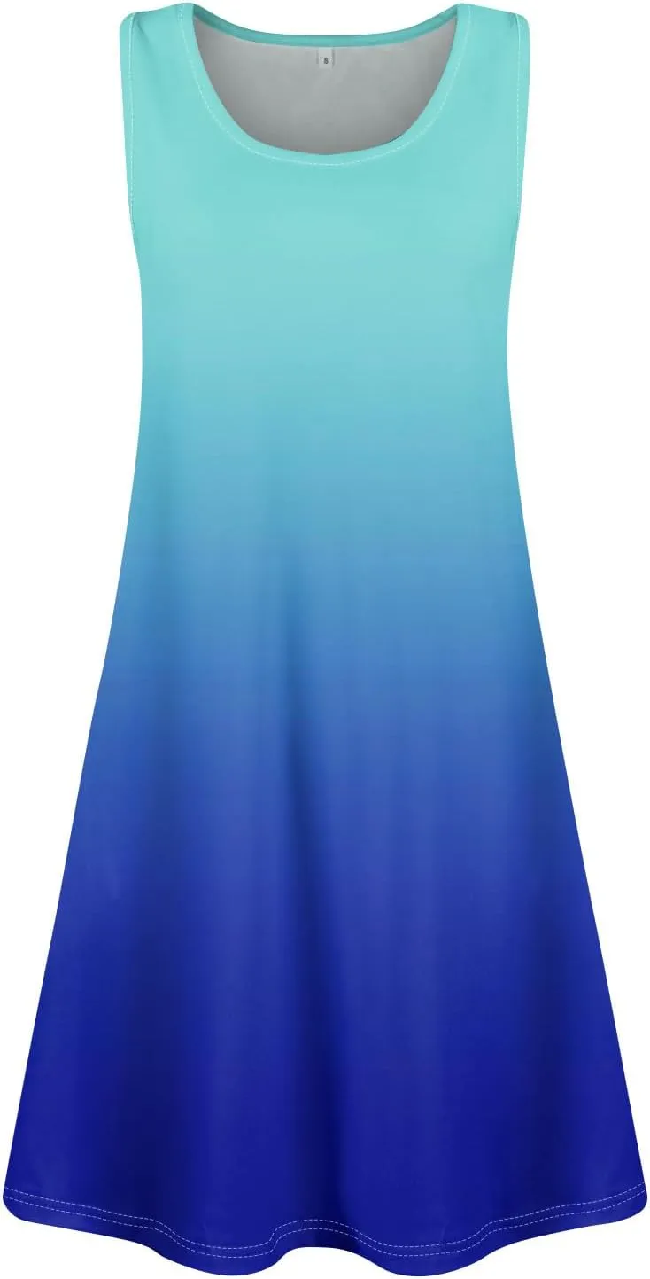 FlekmanArt Womens Summer Dresses Loose Tshirt Tank Dresses Prited Beach Sleeveless Mini Dress Casual Sundresses with Pockets