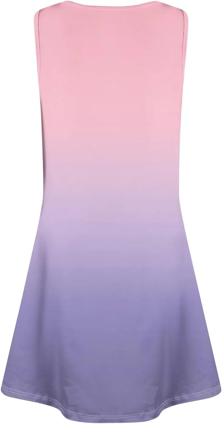 FlekmanArt Womens Summer Dresses Loose Tshirt Tank Dresses Prited Beach Sleeveless Mini Dress Casual Sundresses with Pockets