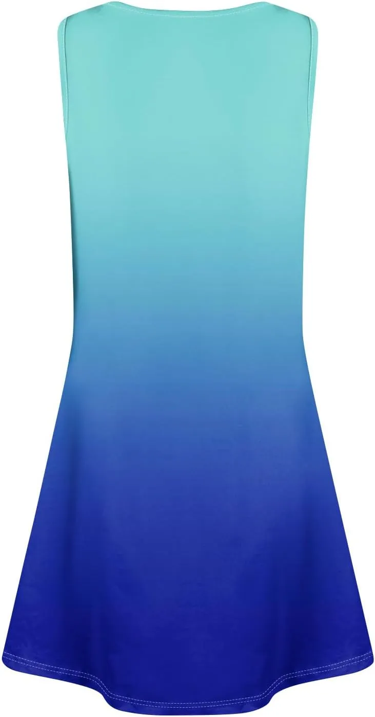 FlekmanArt Womens Summer Dresses Loose Tshirt Tank Dresses Prited Beach Sleeveless Mini Dress Casual Sundresses with Pockets