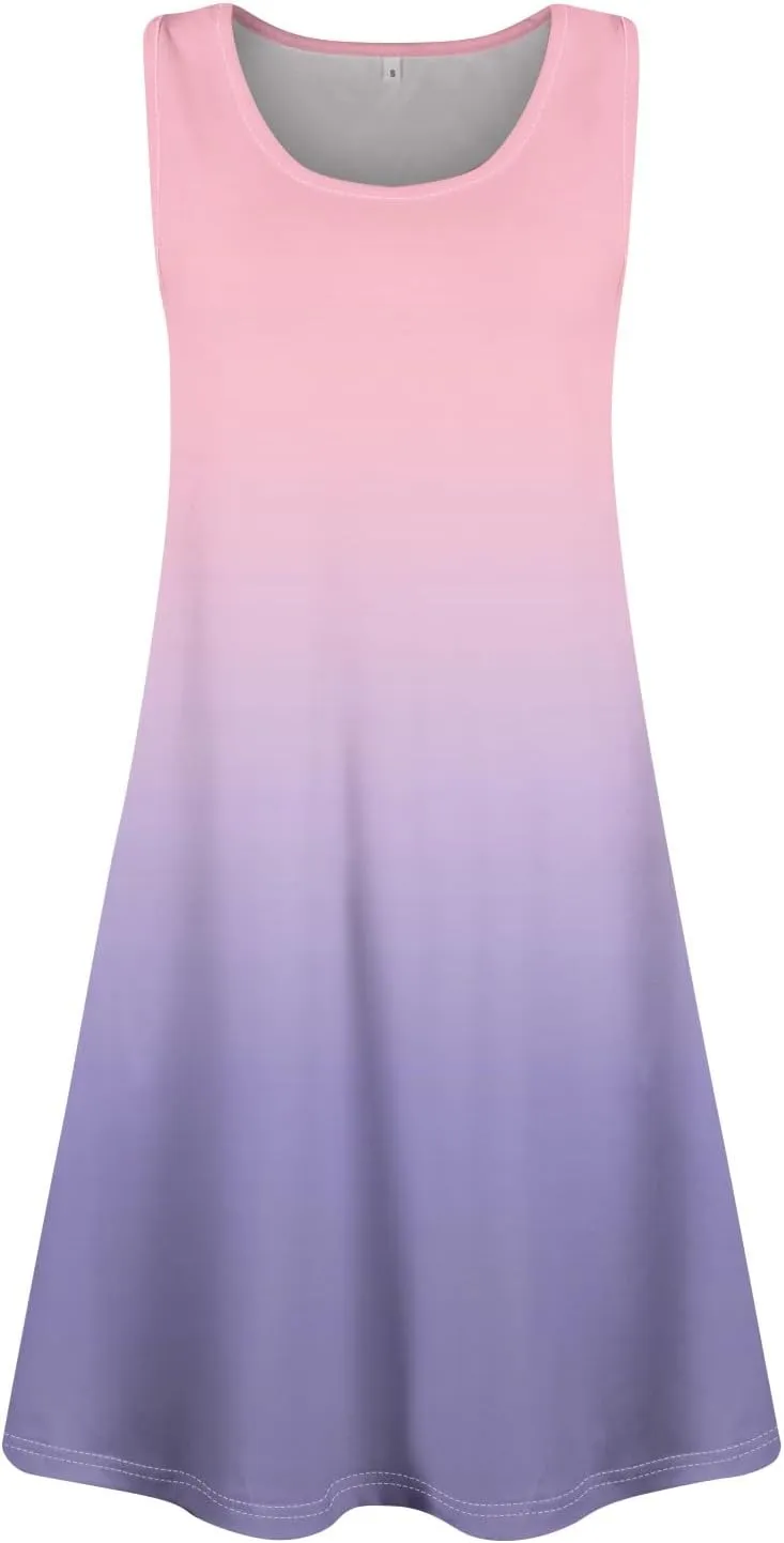 FlekmanArt Womens Summer Dresses Loose Tshirt Tank Dresses Prited Beach Sleeveless Mini Dress Casual Sundresses with Pockets