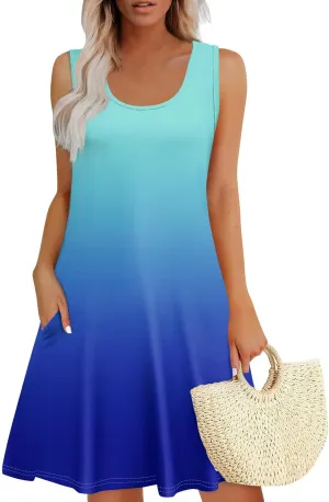 FlekmanArt Womens Summer Dresses Loose Tshirt Tank Dresses Prited Beach Sleeveless Mini Dress Casual Sundresses with Pockets