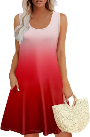 FlekmanArt Womens Summer Dresses Loose Tshirt Tank Dresses Prited Beach Sleeveless Mini Dress Casual Sundresses with Pockets