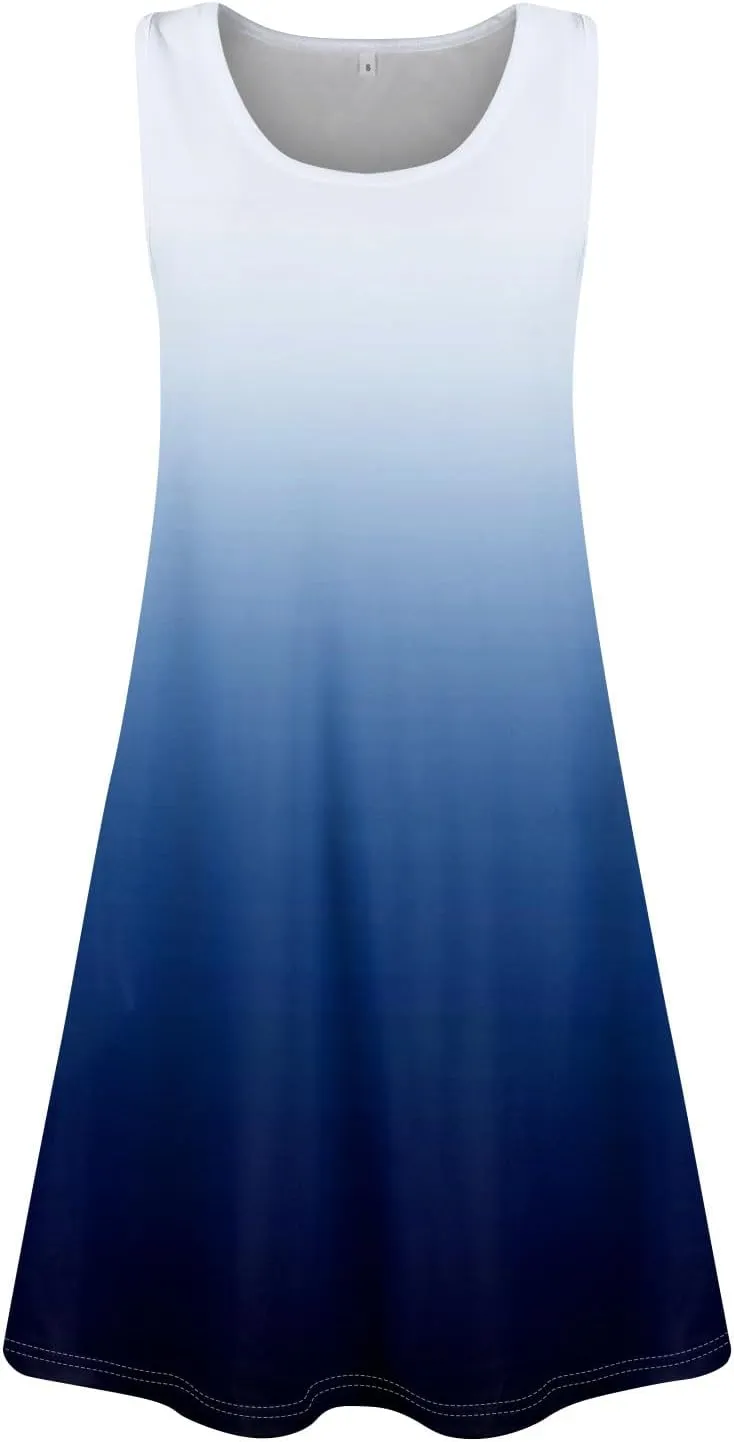 FlekmanArt Womens Summer Dresses Loose Tshirt Tank Dresses Prited Beach Sleeveless Mini Dress Casual Sundresses with Pockets