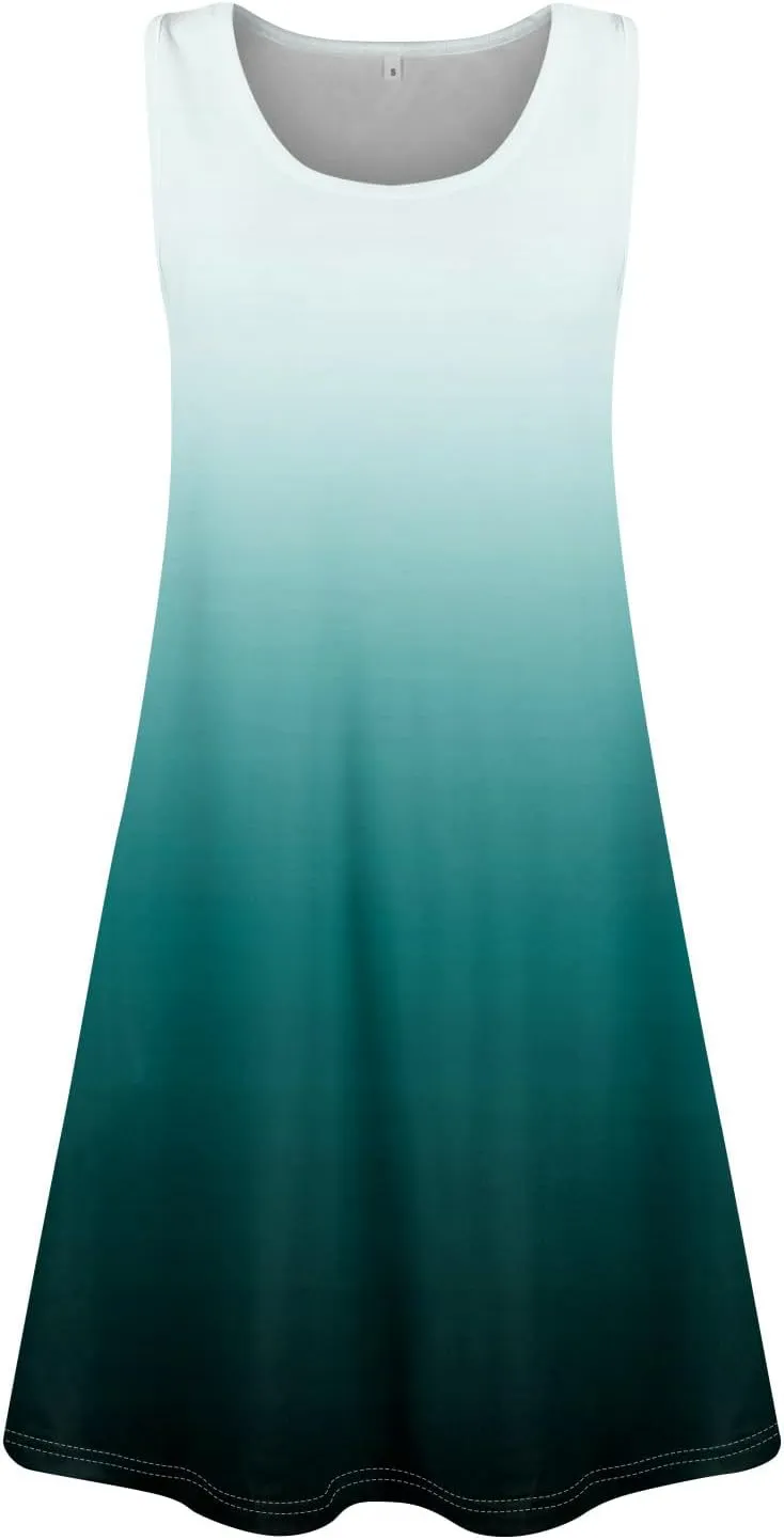 FlekmanArt Womens Summer Dresses Loose Tshirt Tank Dresses Prited Beach Sleeveless Mini Dress Casual Sundresses with Pockets