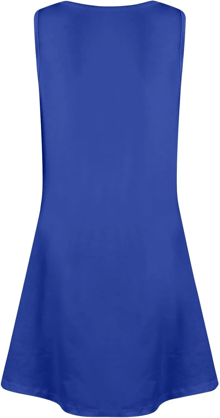 FlekmanArt Womens Summer Dresses Loose Tshirt Tank Dresses Prited Beach Sleeveless Mini Dress Casual Sundresses with Pockets