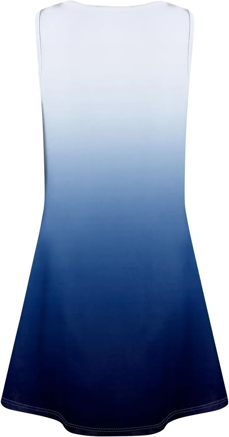 FlekmanArt Womens Summer Dresses Loose Tshirt Tank Dresses Prited Beach Sleeveless Mini Dress Casual Sundresses with Pockets