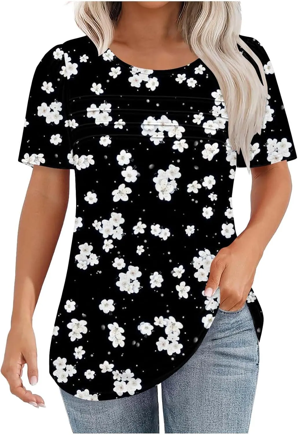 Floral Tops for Women Short Sleeve Crew Neck Casual Tops Trendy Boho Blouses Tshirt Loose Fit Tunic Hawaiian Shirts