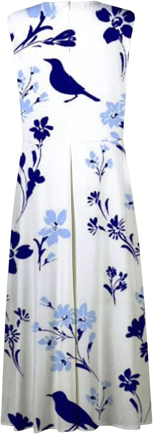 Flowy Dresses for Women Deep V Neck Casual Floral Long Dress Sleeveless Swing Cute Dresses Sexy Maxi Elegant Dress