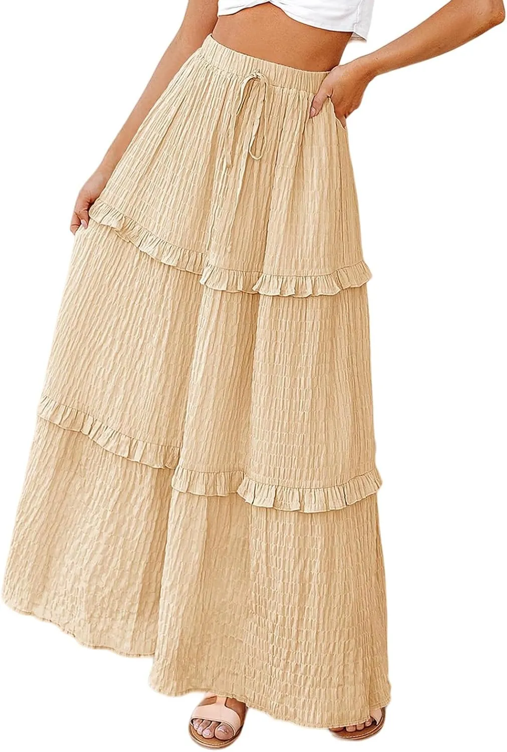Flowy Long Skirt for Women Summer Elegant High-Waisted Dress A-Line Skirt Cocktail Wedding Guest Flared Beach Dresses