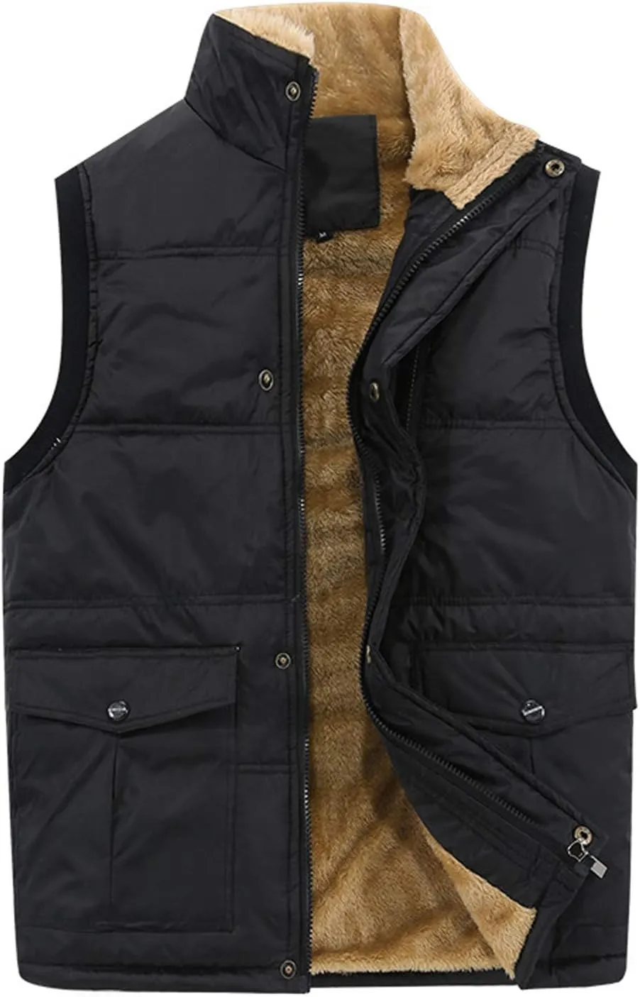 Flygo Men's Winter Warm Outdoor Padded Puffer Vest Thick Fleece Lined Sleeveless Jacket(Black L)