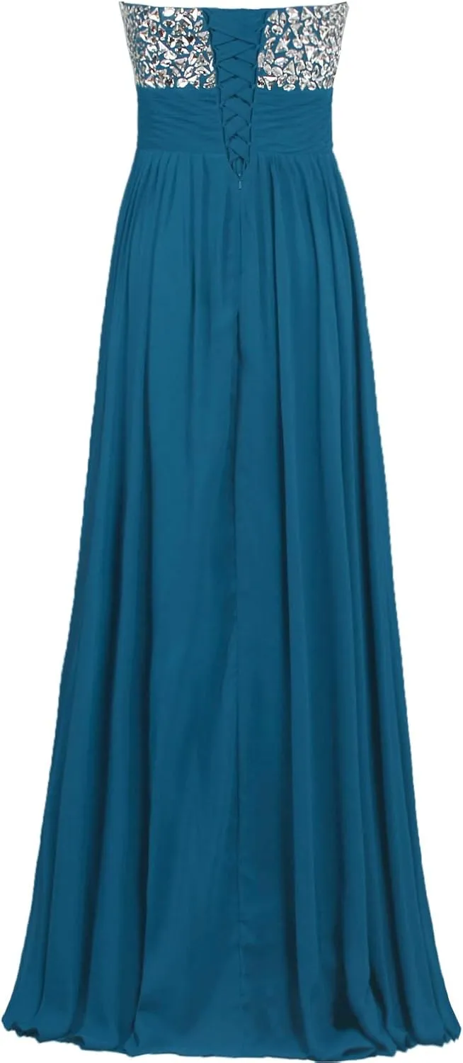 Formal Crystal Chiffon Prom Dresses Long Evening Gowns