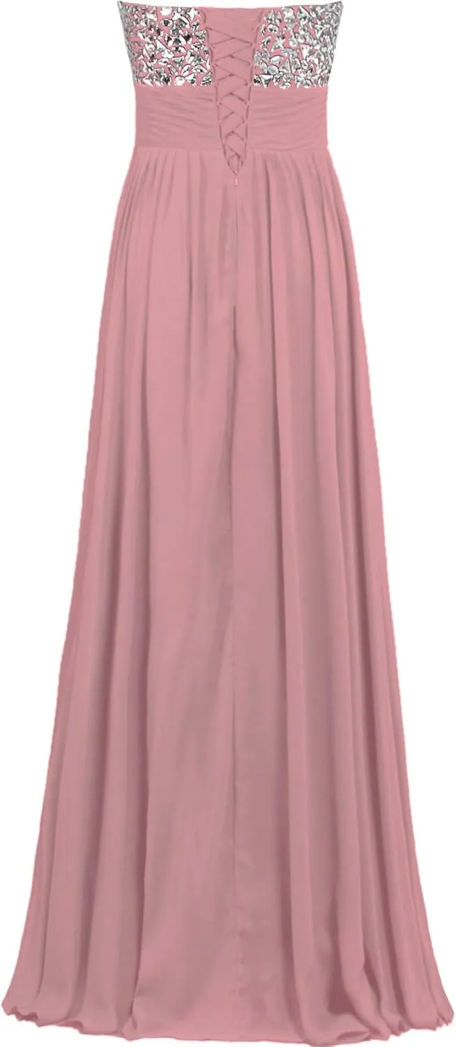 Formal Crystal Chiffon Prom Dresses Long Evening Gowns