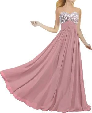 Formal Crystal Chiffon Prom Dresses Long Evening Gowns