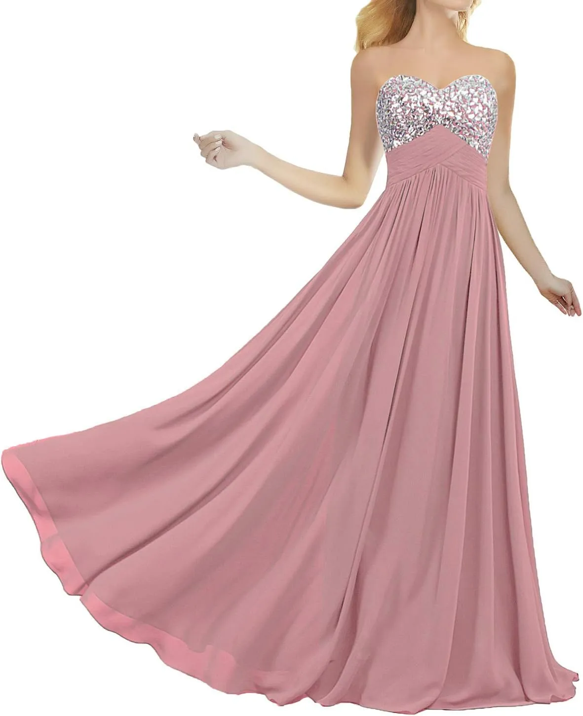 Formal Crystal Chiffon Prom Dresses Long Evening Gowns