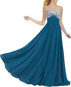 Formal Crystal Chiffon Prom Dresses Long Evening Gowns