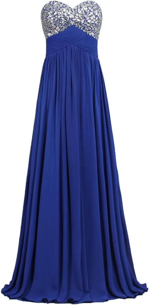 Formal Crystal Chiffon Prom Dresses Long Evening Gowns