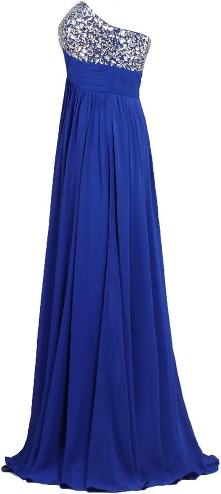 Formal Crystal Chiffon Prom Dresses Long Evening Gowns