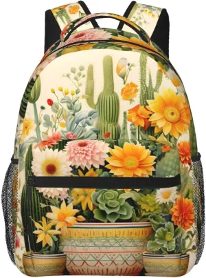 Funny Cactus Flowers Lightweight Laptop Backpack Lightweight Multipurpose Travel Casual Daypack Unisex College Backapcks for Men Women Adults Hiking Traveling Camping