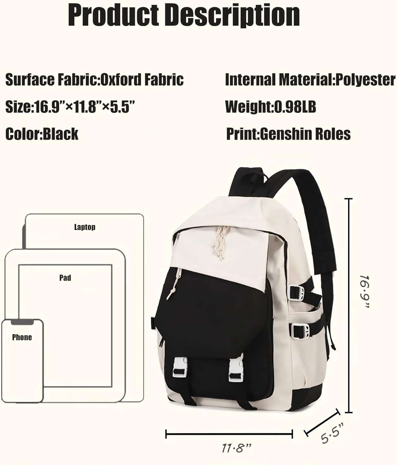 Genshin Impact Backpack Collei Anime Laptop Bookbag Student Backpack 3D Print School Bags Travel Backpack With Gift