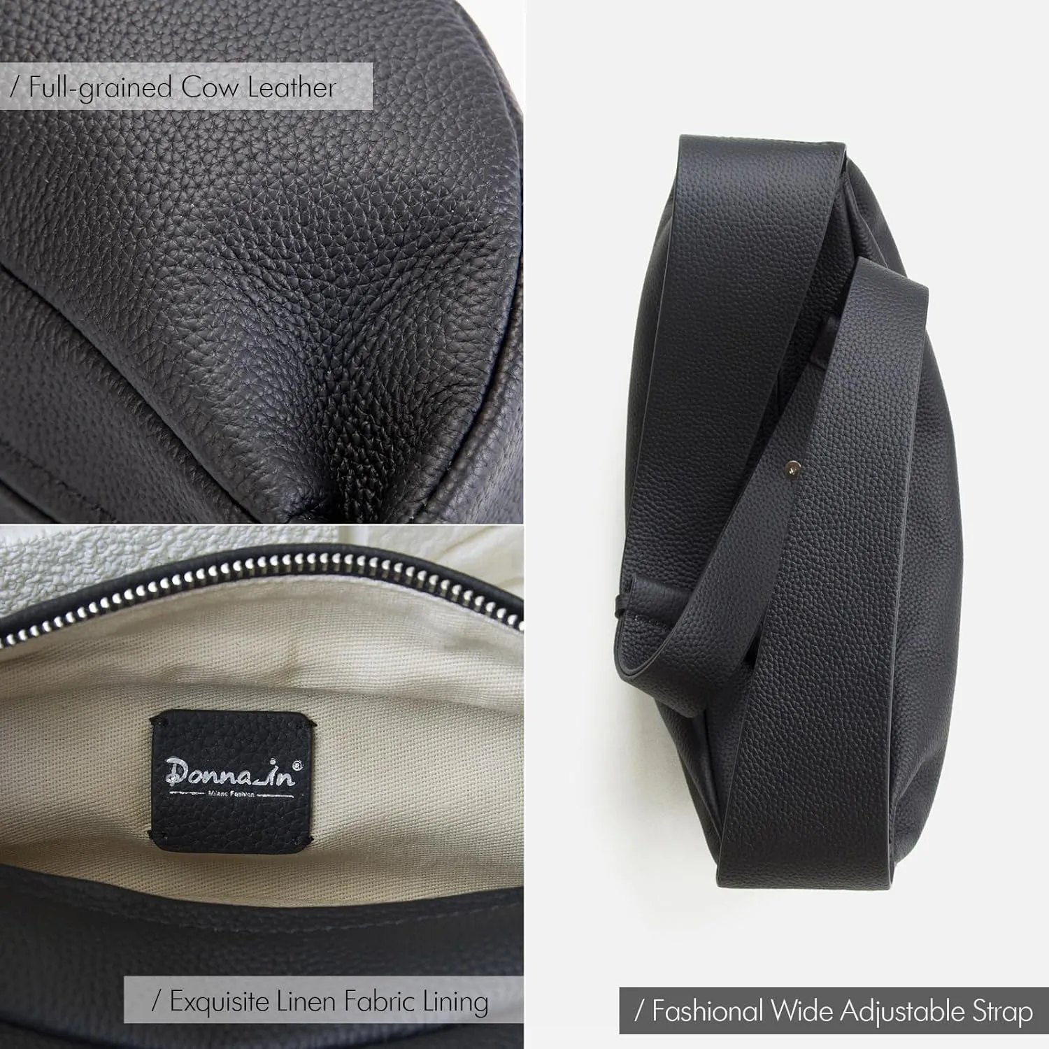 Genuine Leather Sling Bags Crossbody Women, Minimalist Style Casual Chest Bags with Wide Strap