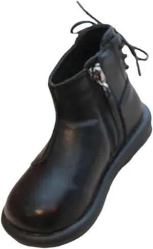 Girls Leather Ankle Boots Waterproof Side Zipper Slip On Boots Round Toe Soft Sole Flat Boots Casual Shoes