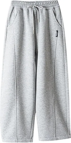 Girls' Open Bottom Wide Leg Sweatpants High Elastic Waist Baggy Jogger Pants Wide Straight Leg Trousers with Pockets