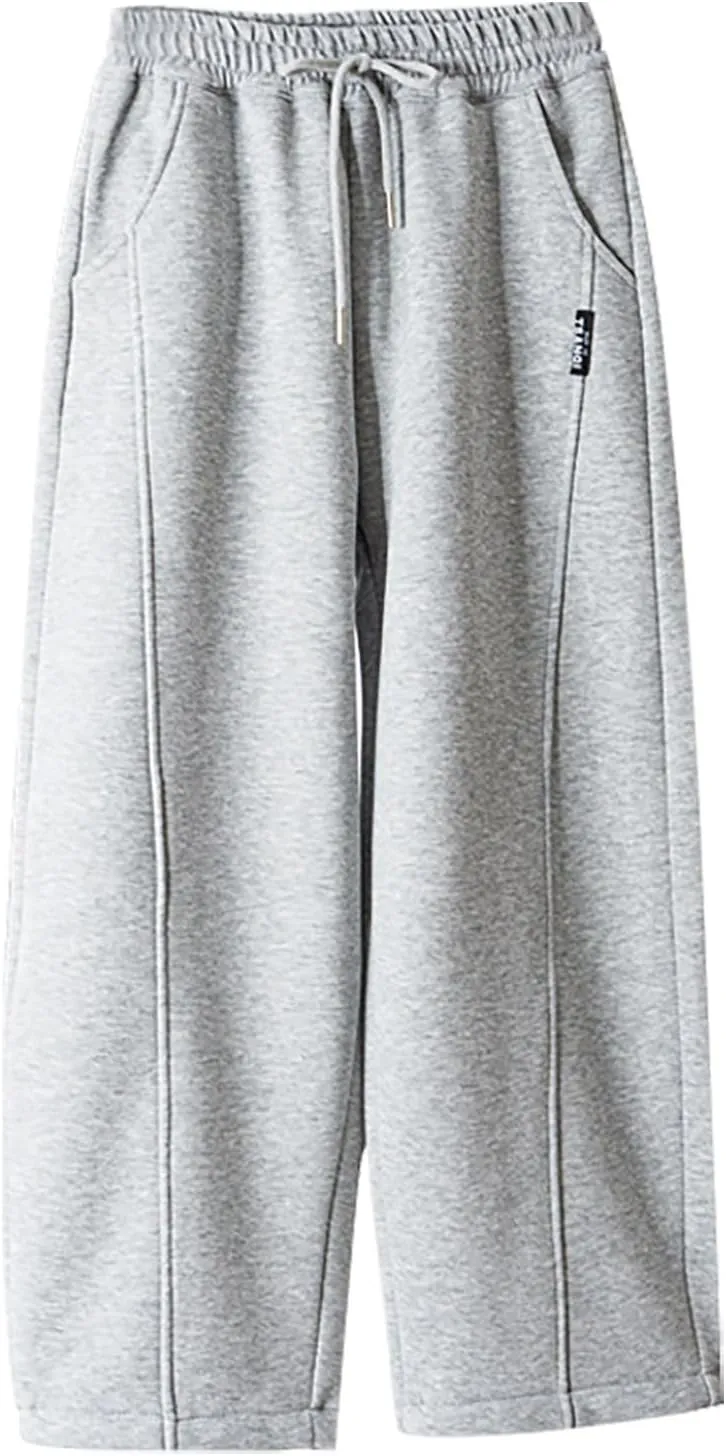 Girls' Open Bottom Wide Leg Sweatpants High Elastic Waist Baggy Jogger Pants Wide Straight Leg Trousers with Pockets