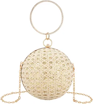 Glittering Round Straw Shoulder Bag: Sequined Chain Strap & Versatile Crossbody Design for Day-to-Evening Elegance