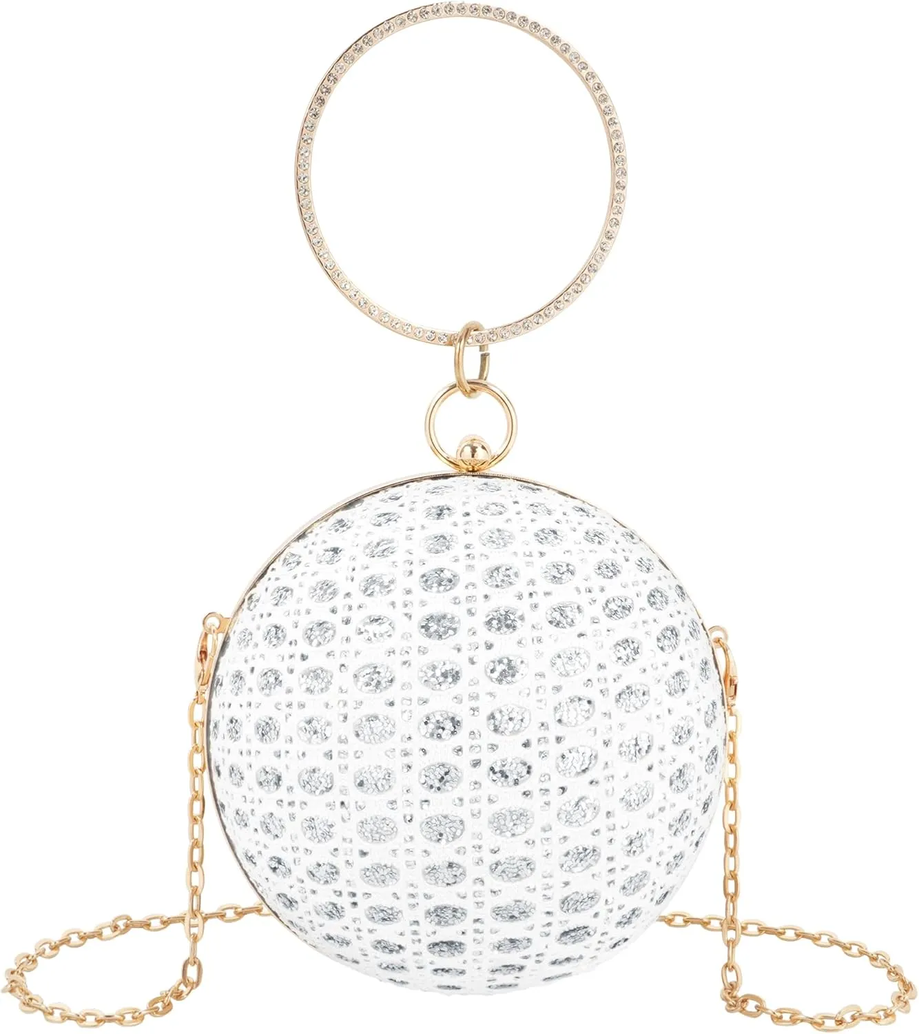 Glittering Round Straw Shoulder Bag: Sequined Chain Strap & Versatile Crossbody Design for Day-to-Evening Elegance