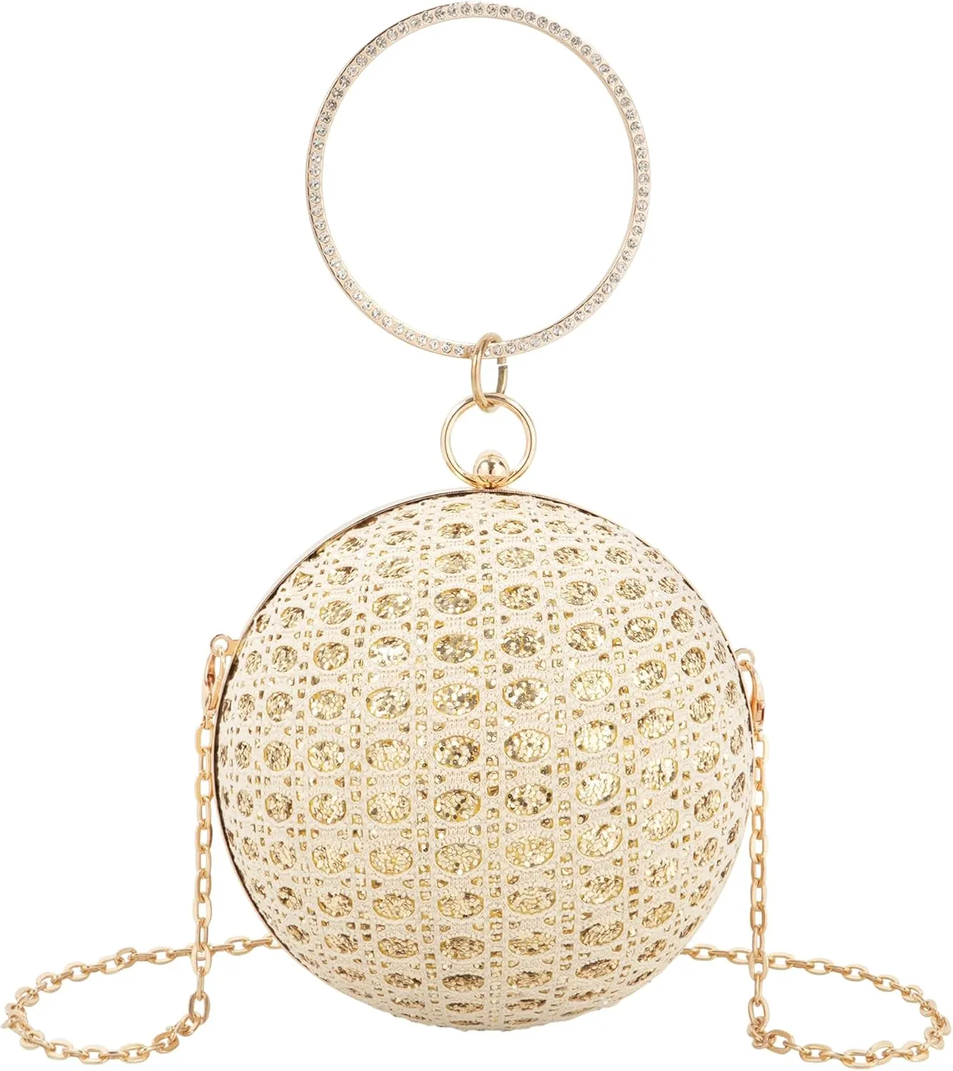 Glittering Round Straw Shoulder Bag: Sequined Chain Strap & Versatile Crossbody Design for Day-to-Evening Elegance