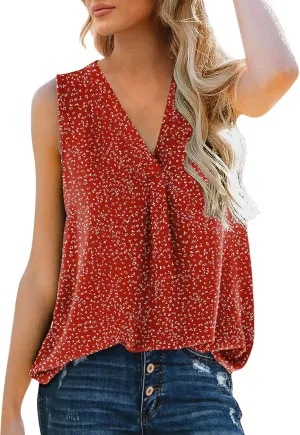 GOKKILRW Womens Tank Tops Casual Boho V Neck Loose Fit Flowy T Shirts Sleeveless Floral Print Vacation Beach Tunic Tops 2024