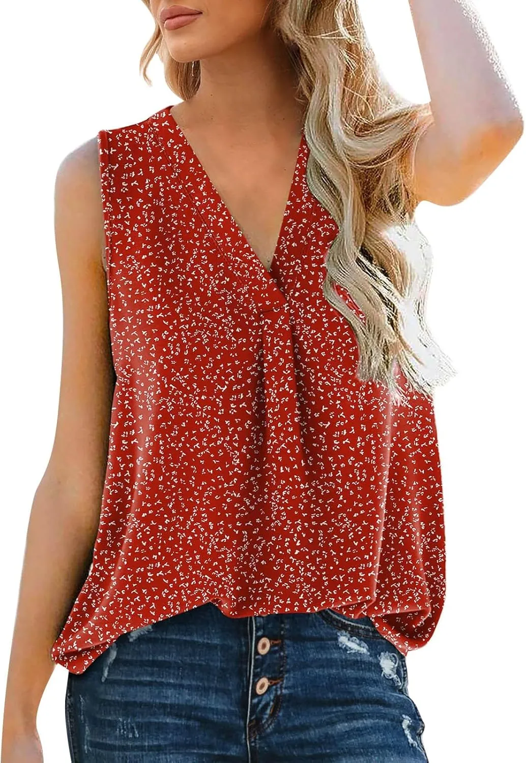 GOKKILRW Womens Tank Tops Casual Boho V Neck Loose Fit Flowy T Shirts Sleeveless Floral Print Vacation Beach Tunic Tops 2024