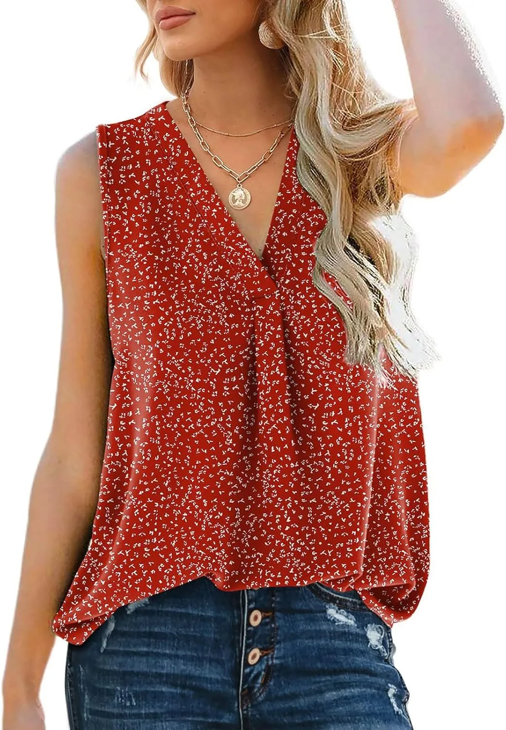 GOKKILRW Womens Tank Tops Casual Boho V Neck Loose Fit Flowy T Shirts Sleeveless Floral Print Vacation Beach Tunic Tops 2024