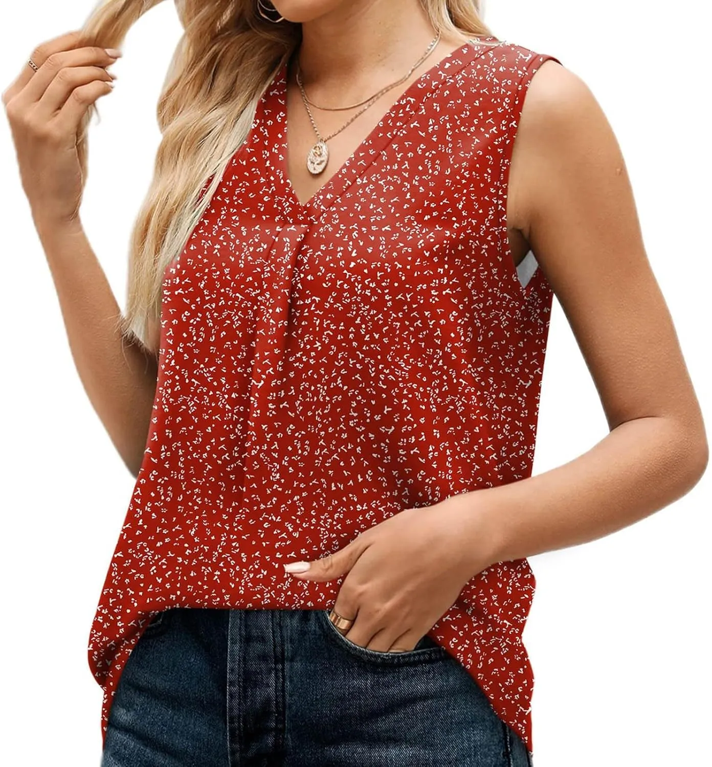 GOKKILRW Womens Tank Tops Casual Boho V Neck Loose Fit Flowy T Shirts Sleeveless Floral Print Vacation Beach Tunic Tops 2024
