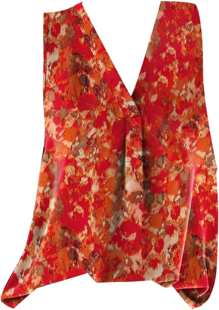 GOKKILRW Womens Tank Tops Casual Boho V Neck Loose Fit Flowy T Shirts Sleeveless Floral Print Vacation Beach Tunic Tops 2024