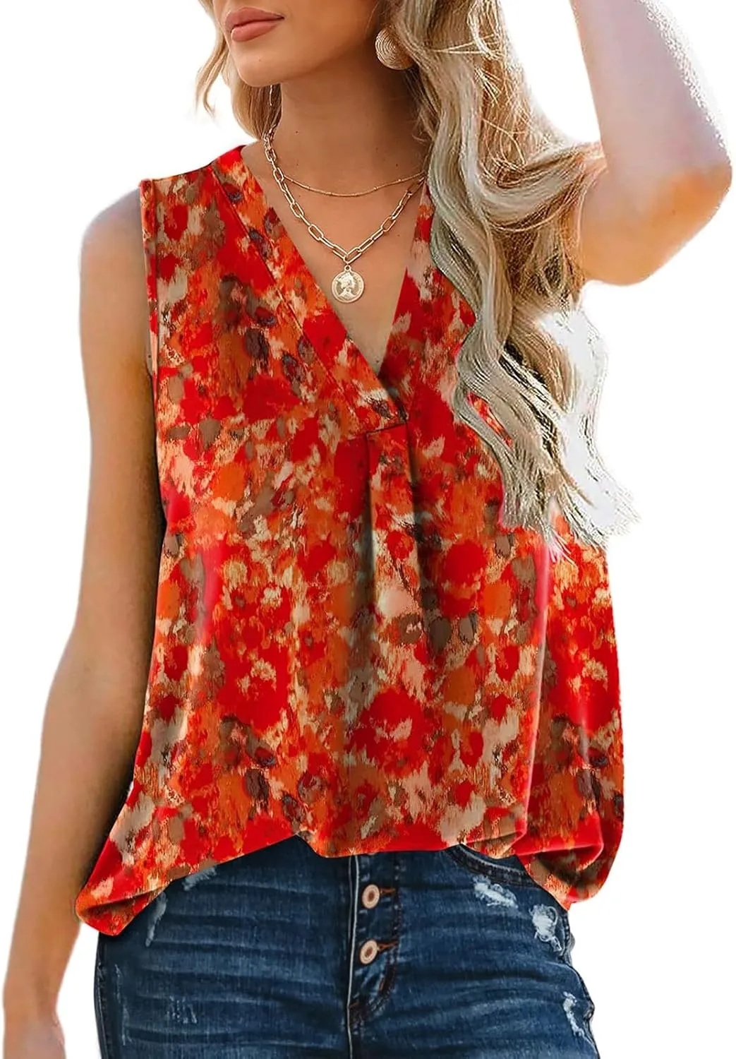 GOKKILRW Womens Tank Tops Casual Boho V Neck Loose Fit Flowy T Shirts Sleeveless Floral Print Vacation Beach Tunic Tops 2024