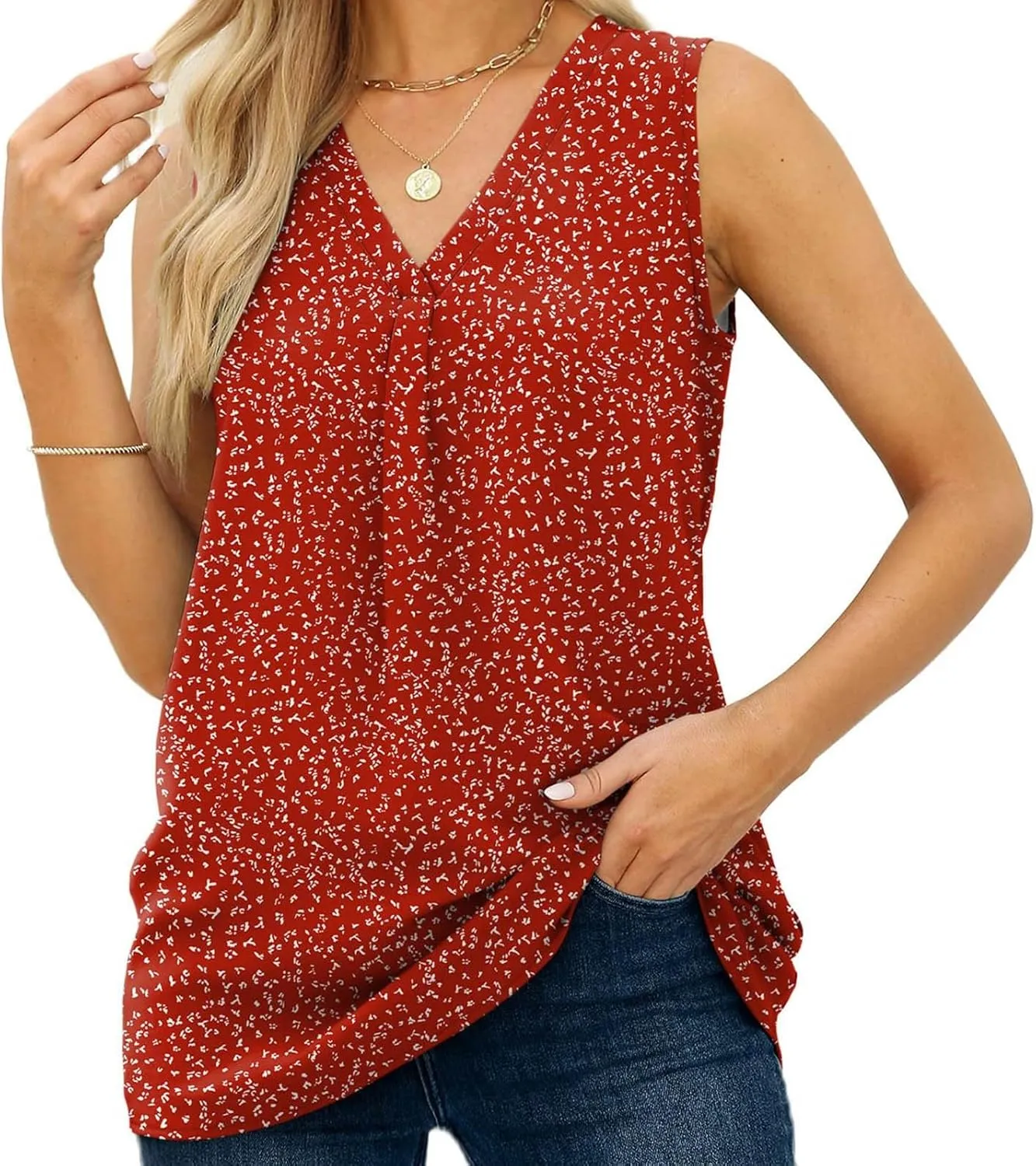 GOKKILRW Womens Tank Tops Casual Boho V Neck Loose Fit Flowy T Shirts Sleeveless Floral Print Vacation Beach Tunic Tops 2024