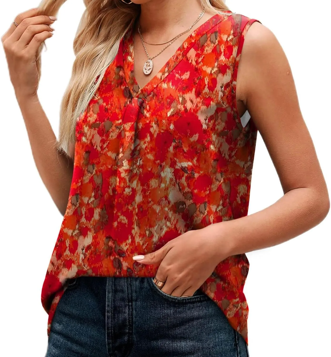 GOKKILRW Womens Tank Tops Casual Boho V Neck Loose Fit Flowy T Shirts Sleeveless Floral Print Vacation Beach Tunic Tops 2024